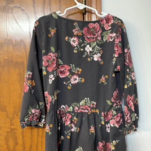 OSHKOSH UEC Girls Size 10 Gray Pink Floral 3/4 Sleeve V-neck casual dress - Picture 9 of 10